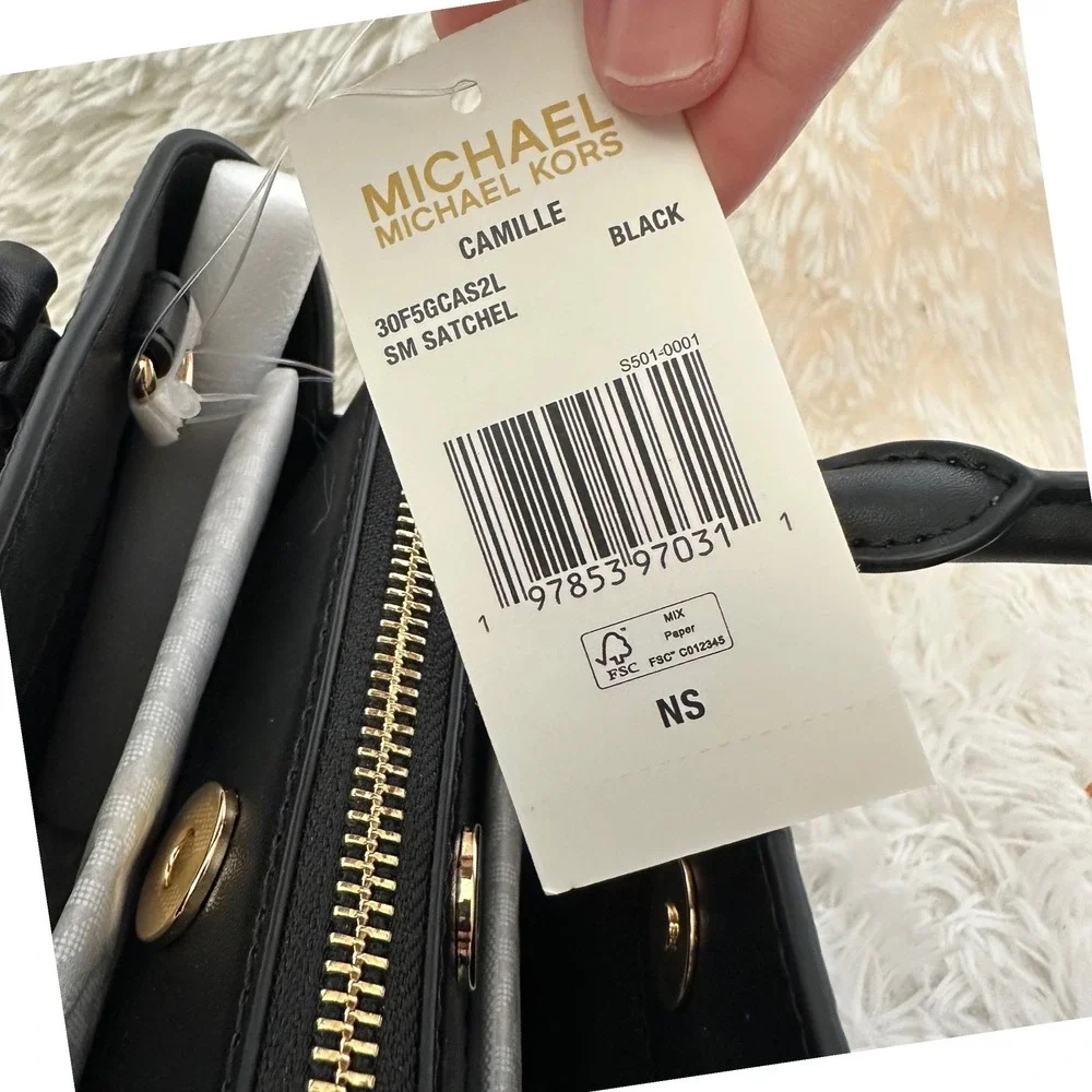 Michael‎ Kors Camille Black Small Pebbled Leather Satchel Crossbody New
